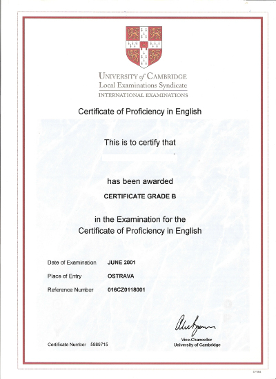 Certificado de proficiência de idioma inglês Cambridge
